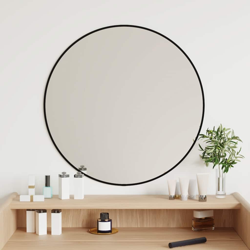 Wall mirror, black, 60cm diameter, round