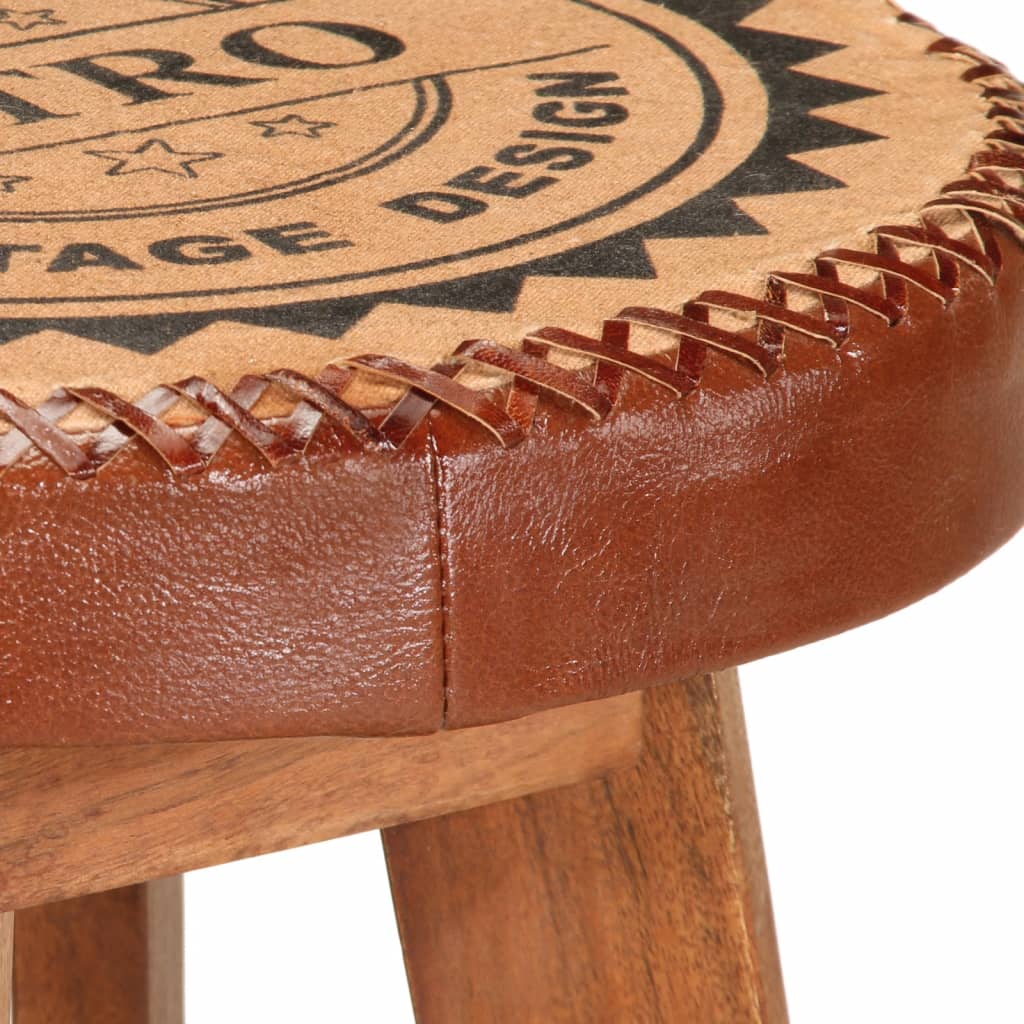 Bar stools, 2 pcs., genuine leather and solid acacia wood