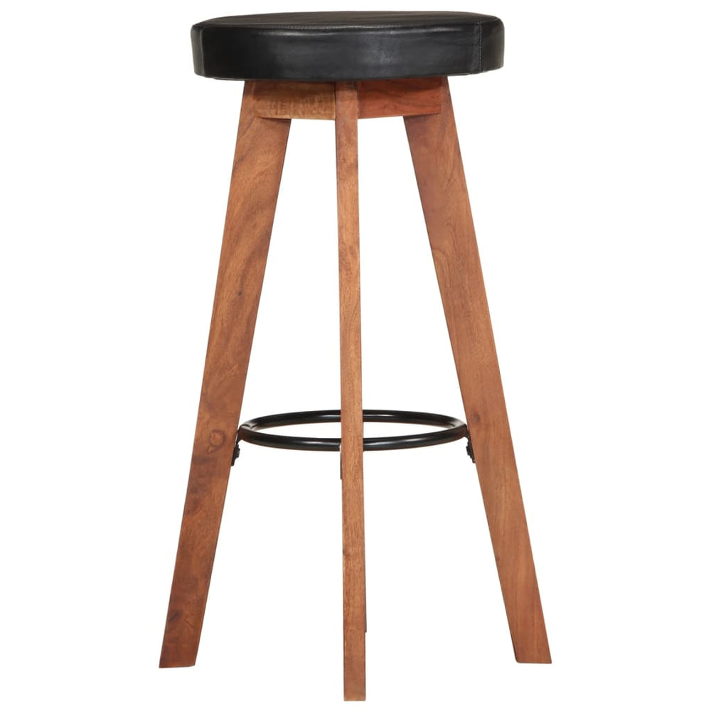 Bar stools, 2 pcs., genuine leather and solid acacia wood