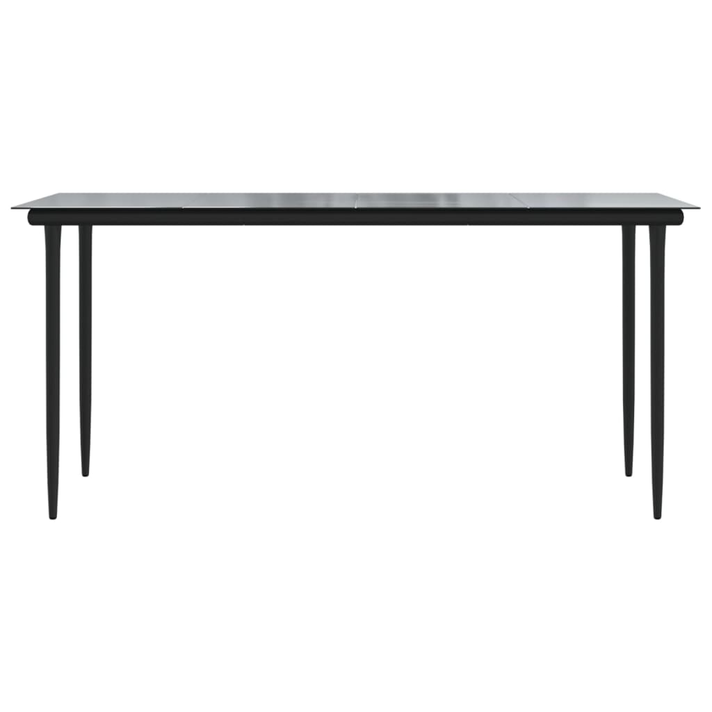 Sodo valgomojo stalas, juodas, 160x80x74cm, plienas ir stiklas