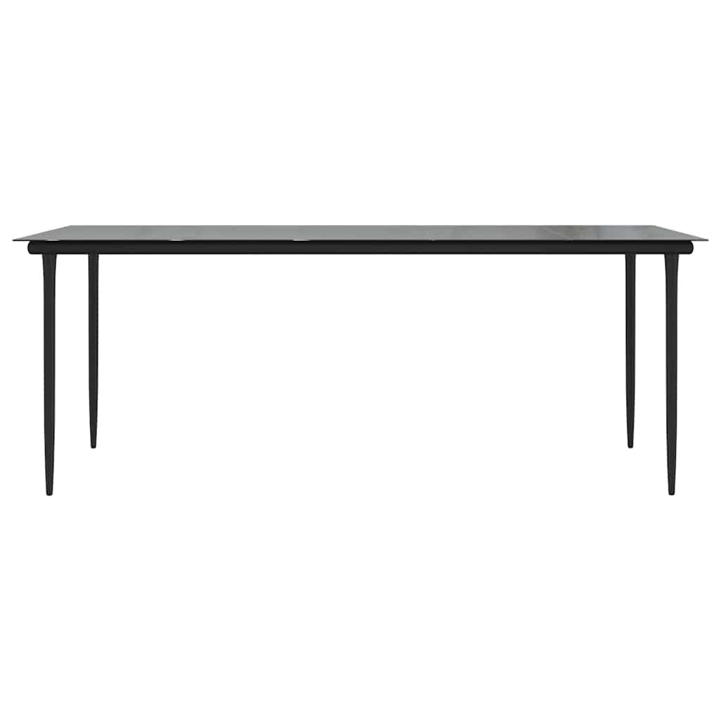 Sodo valgomojo stalas, juodas, 200x100x74cm, plienas ir grūdintas stiklas