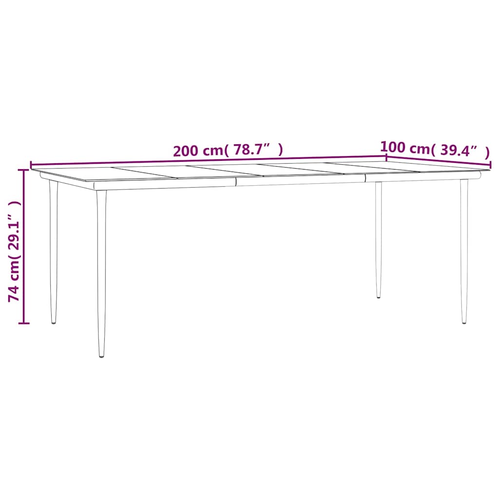 Sodo valgomojo stalas, juodas, 200x100x74cm, plienas ir grūdintas stiklas