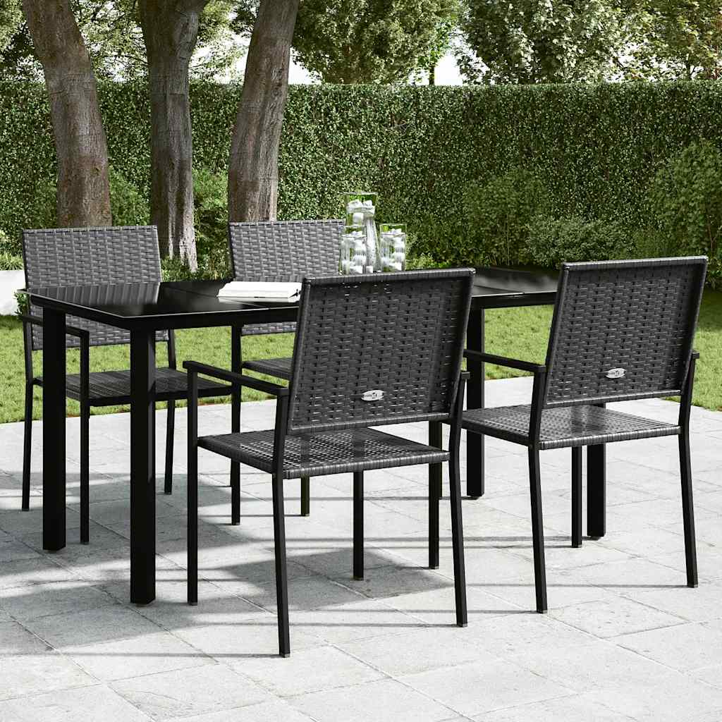 Sodo valgomojo stalas, juodas, 160x80x74cm, plienas ir stiklas
