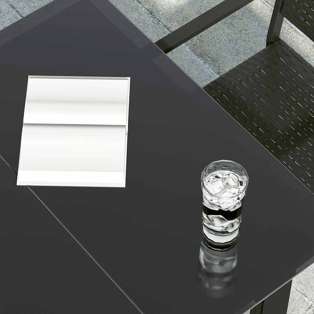 Sodo valgomojo stalas, juodas, 160x80x74cm, plienas ir stiklas