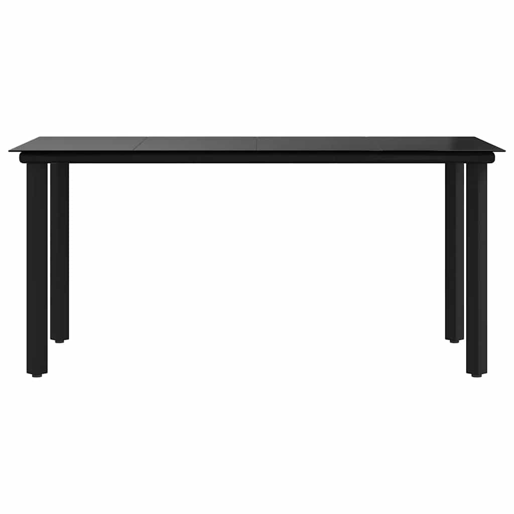 Sodo valgomojo stalas, juodas, 160x80x74cm, plienas ir stiklas