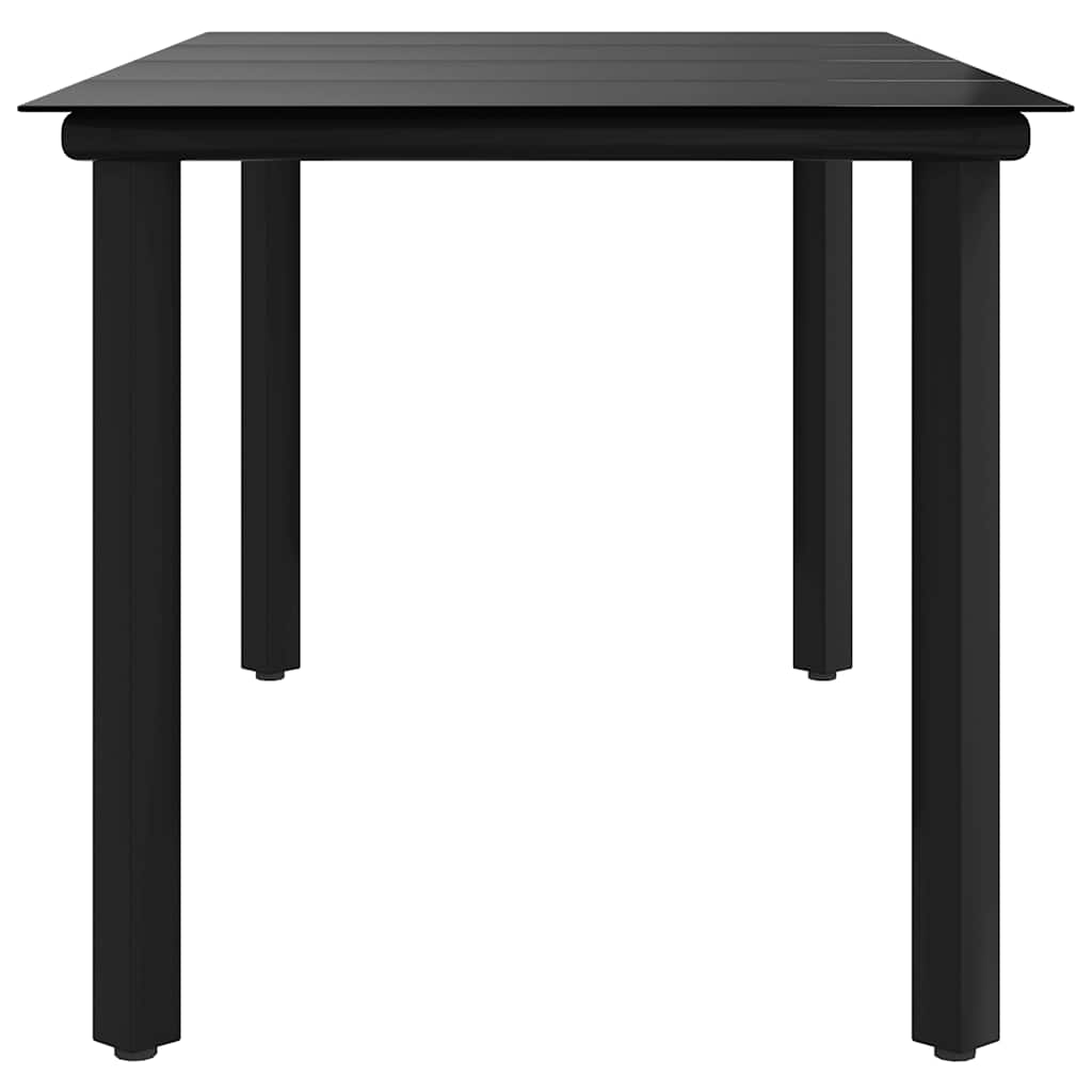 Sodo valgomojo stalas, juodas, 160x80x74cm, plienas ir stiklas