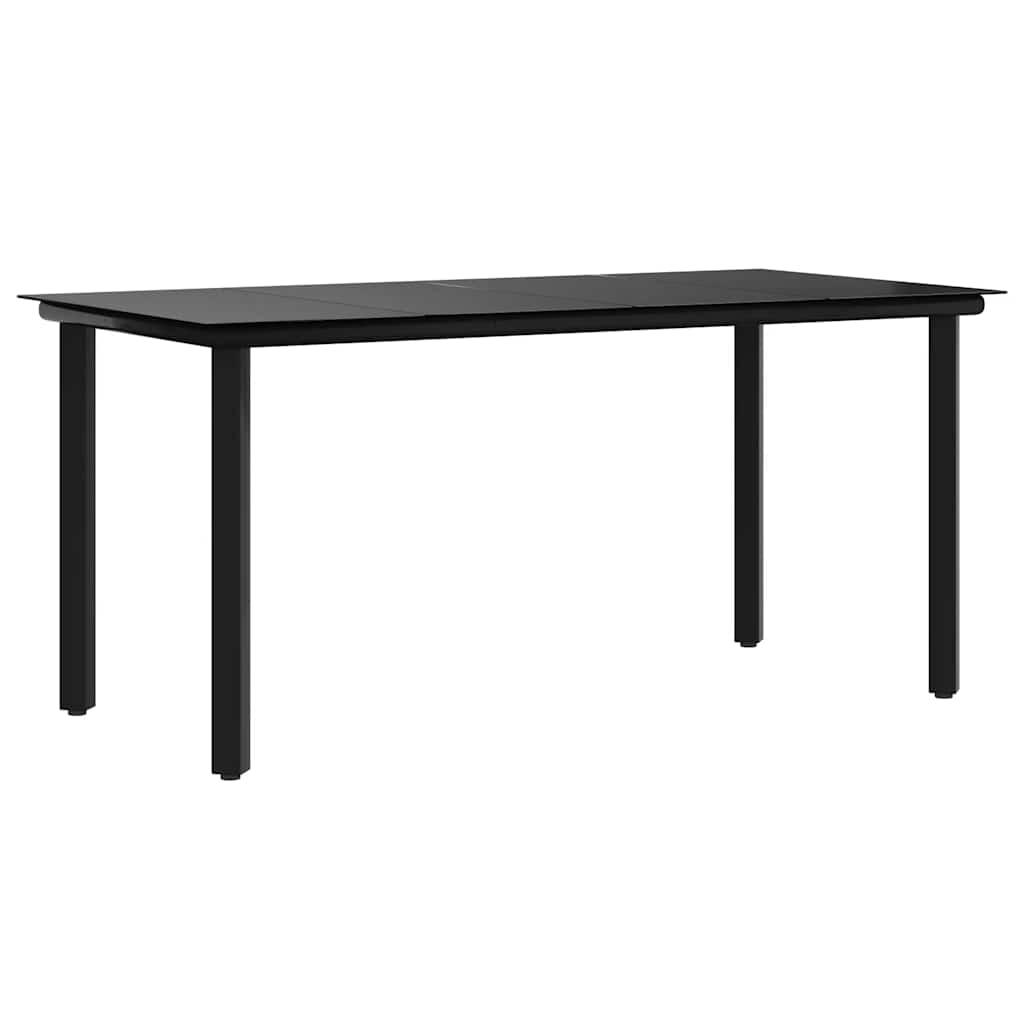 Sodo valgomojo stalas, juodas, 160x80x74cm, plienas ir stiklas