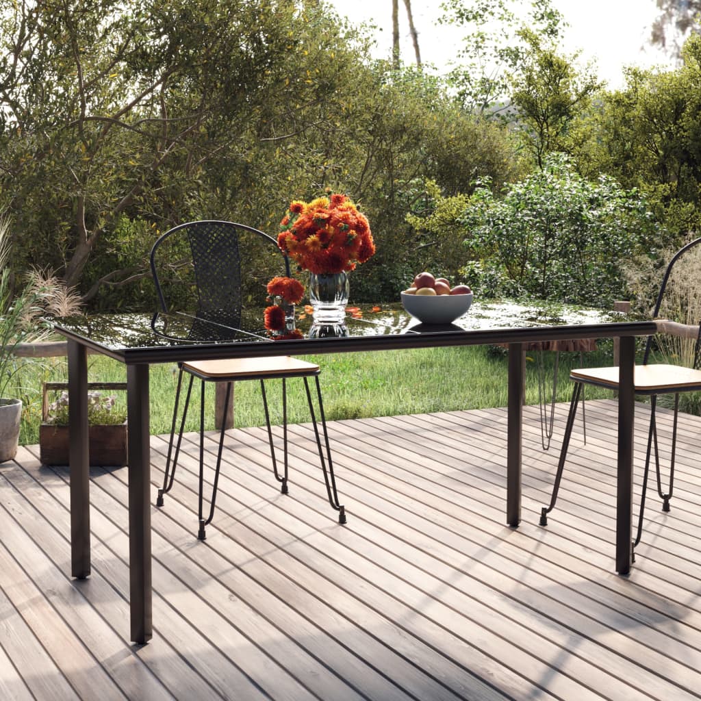 Sodo valgomojo stalas, juodas, 160x80x74cm, plienas ir stiklas