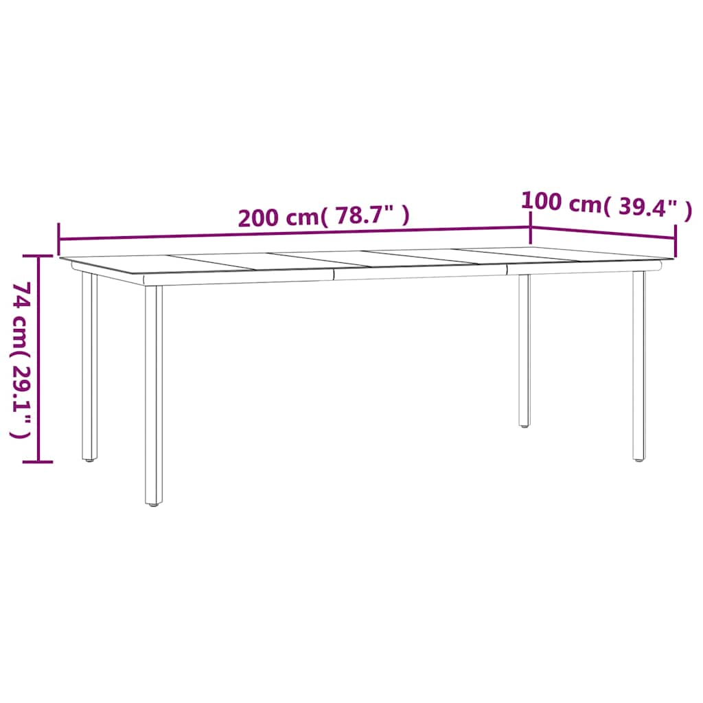 Sodo valgomojo stalas, juodas, 200x100x74cm, plienas ir grūdintas stiklas