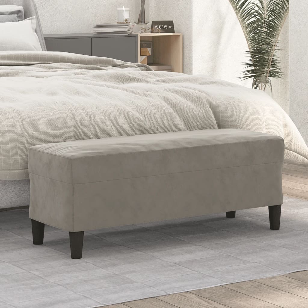 Bench, light grey, 100x35x41cm, velvet