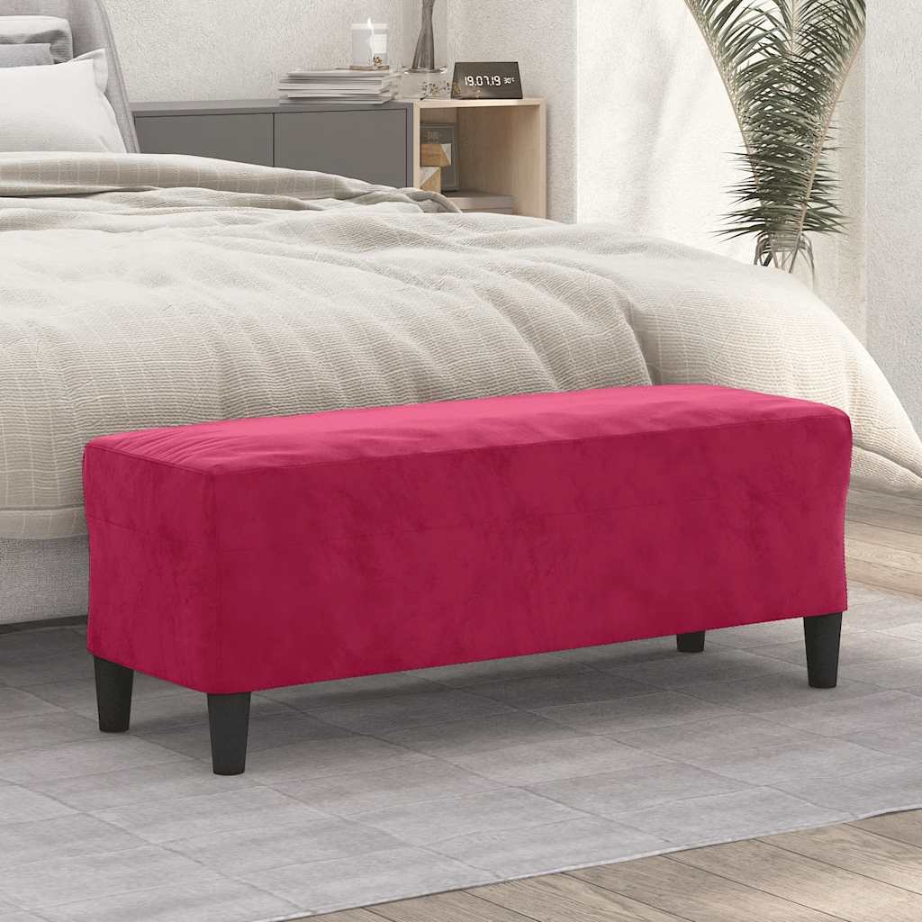 Bench, red wine color, 100x35x41cm, velvet