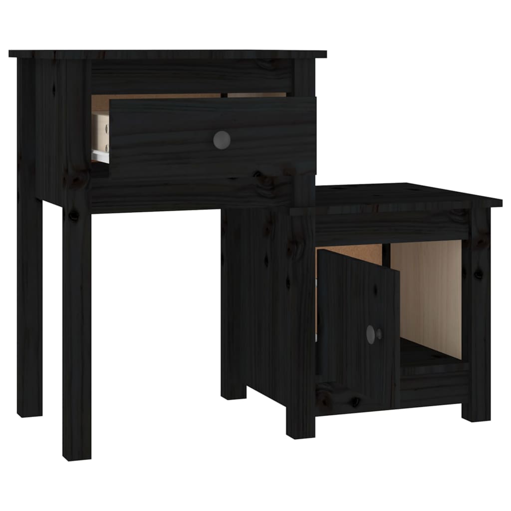 Nightstand, black, 79.5x38x65.5cm, solid pine