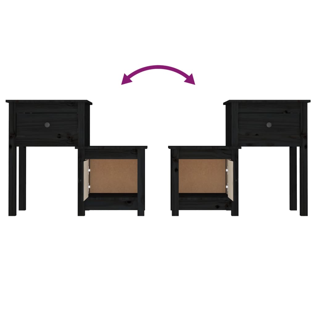 Nightstand, black, 79.5x38x65.5cm, solid pine