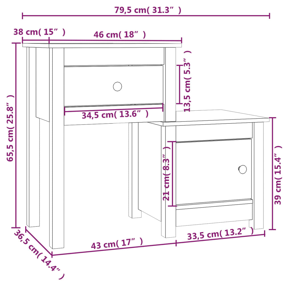 Nightstand, black, 79.5x38x65.5cm, solid pine