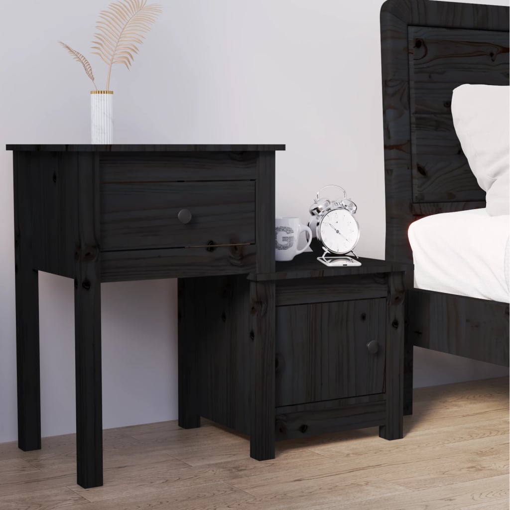 Nightstand, black, 79.5x38x65.5cm, solid pine