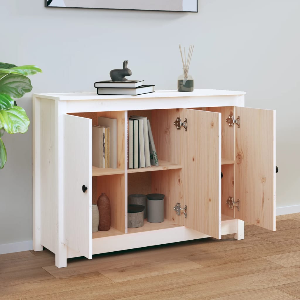 Sānu skapītis, balts, 100x35x74 cm, priedes masīvkoks