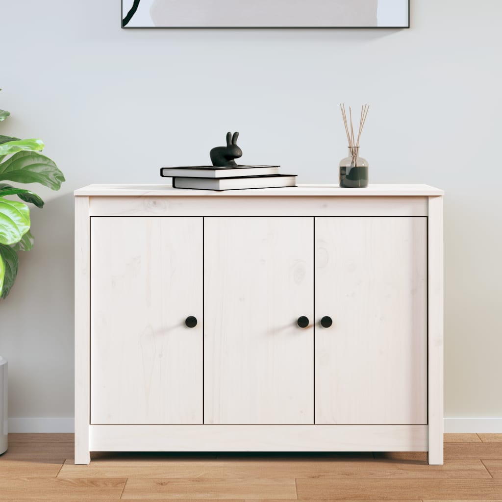Sānu skapītis, balts, 100x35x74 cm, priedes masīvkoks