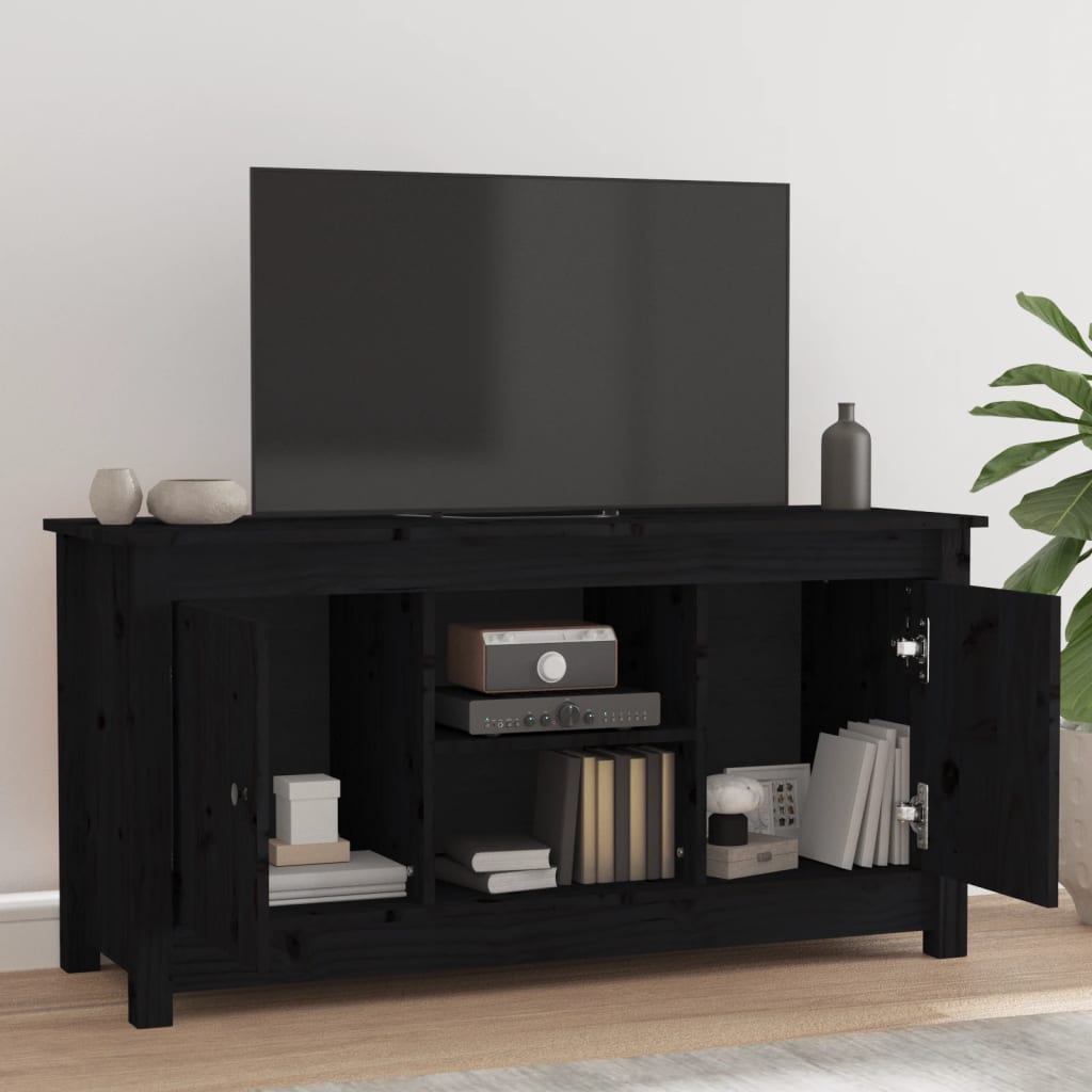 TV cabinet, black, 103x36.5x52cm, solid pine