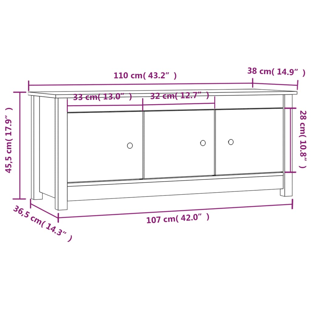 Shoe cabinet, 110x38x45.5cm, solid pine wood