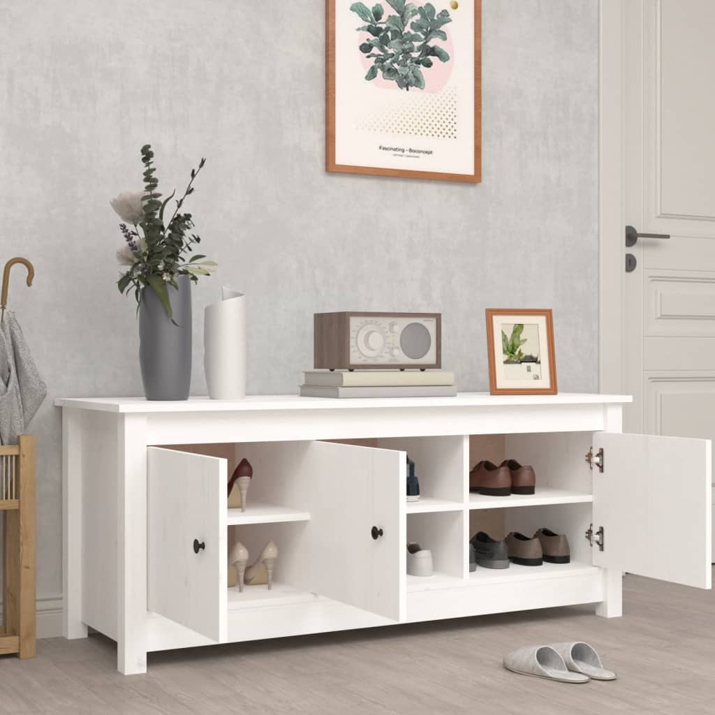 Spintelė batams, balta, 110x38x45,5cm, pušies medienos masyvas