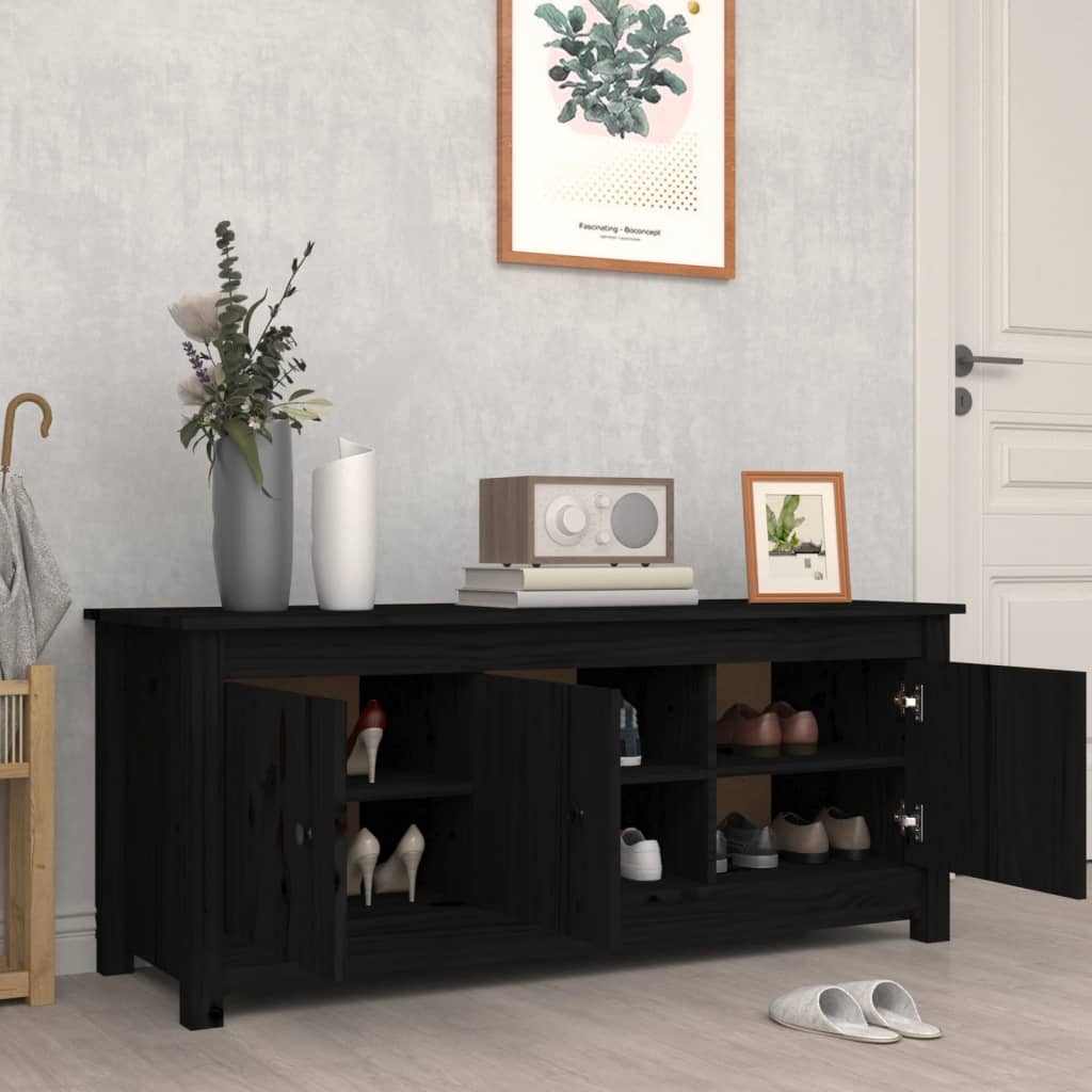 Spintelė batams, juoda, 110x38x45,5cm, pušies medienos masyvas