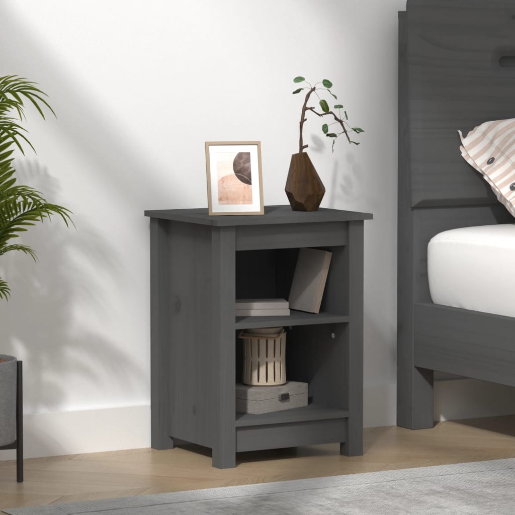Bedside table, grey, 40x35x55cm, solid pine wood
