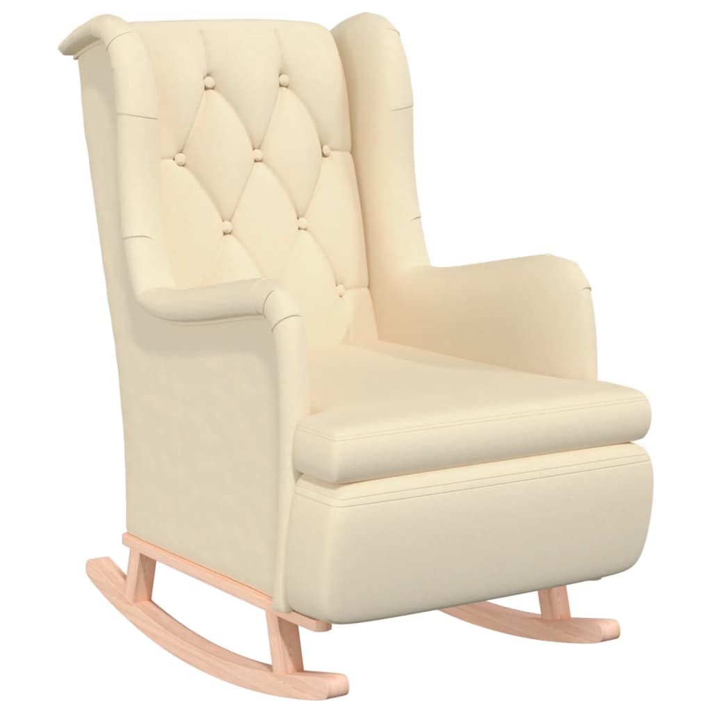 Armchair with springs and footrest, cream colored, fabric
