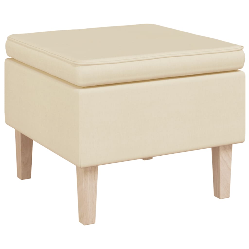 Armchair with springs and footrest, cream colored, fabric