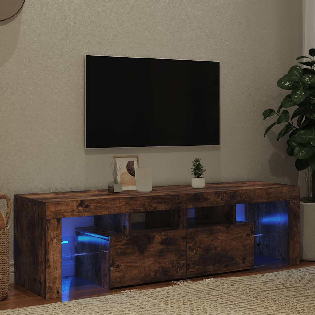Televizoriaus spintelė su LED, dūminio ąžuolo, 140x36,5x40cm