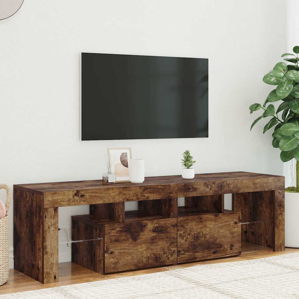 Televizoriaus spintelė su LED, dūminio ąžuolo, 140x36,5x40cm