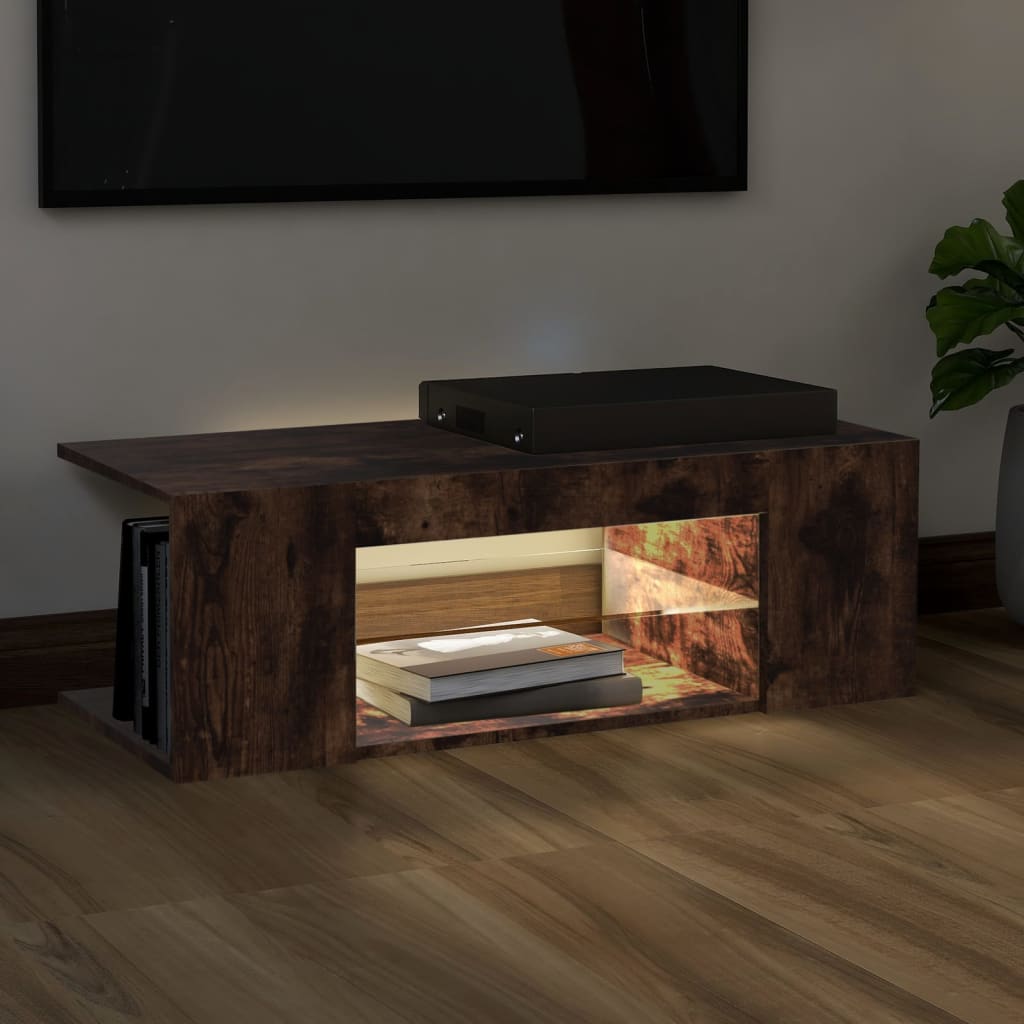 TV cabinet with LED lights, smoky oak, 90x39x30cm