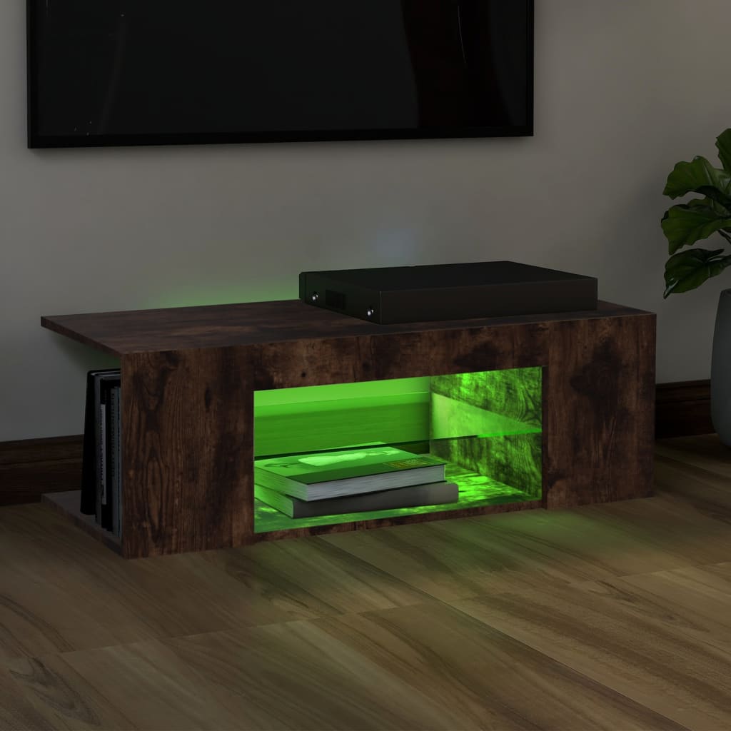 TV cabinet with LED lights, smoky oak, 90x39x30cm
