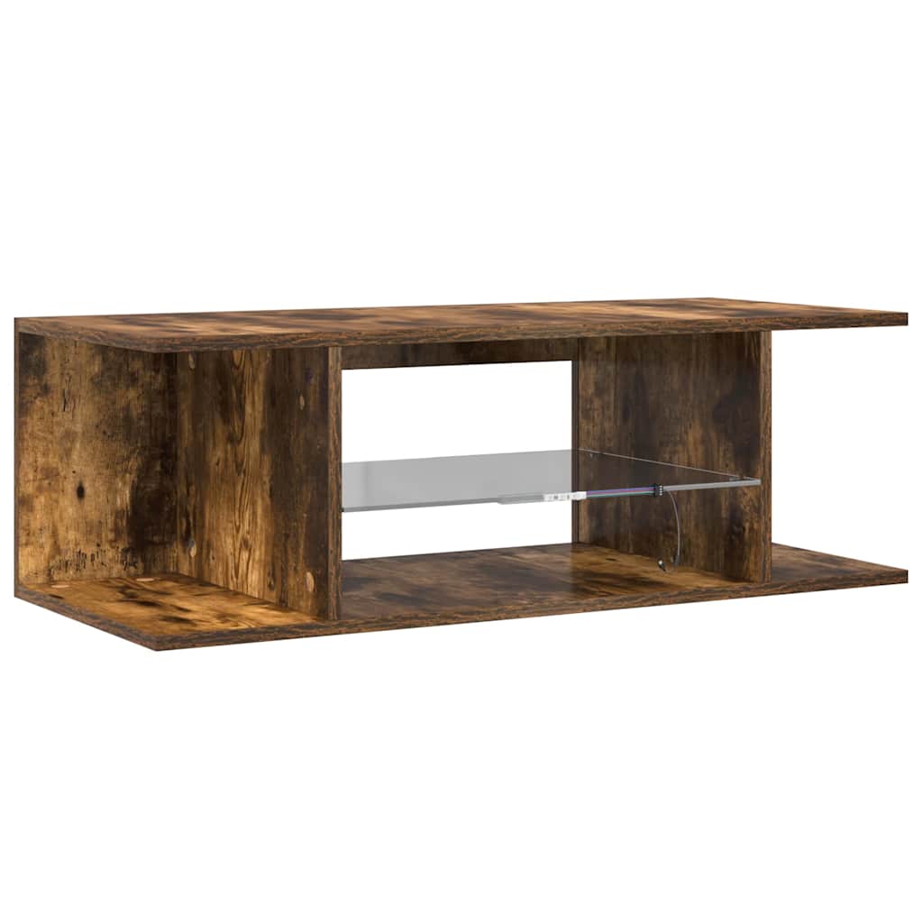 TV cabinet with LED lights, smoky oak, 90x39x30cm