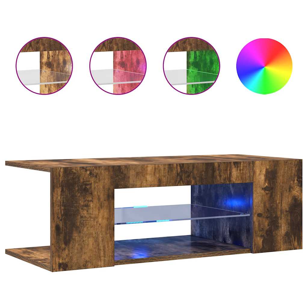 TV cabinet with LED lights, smoky oak, 90x39x30cm