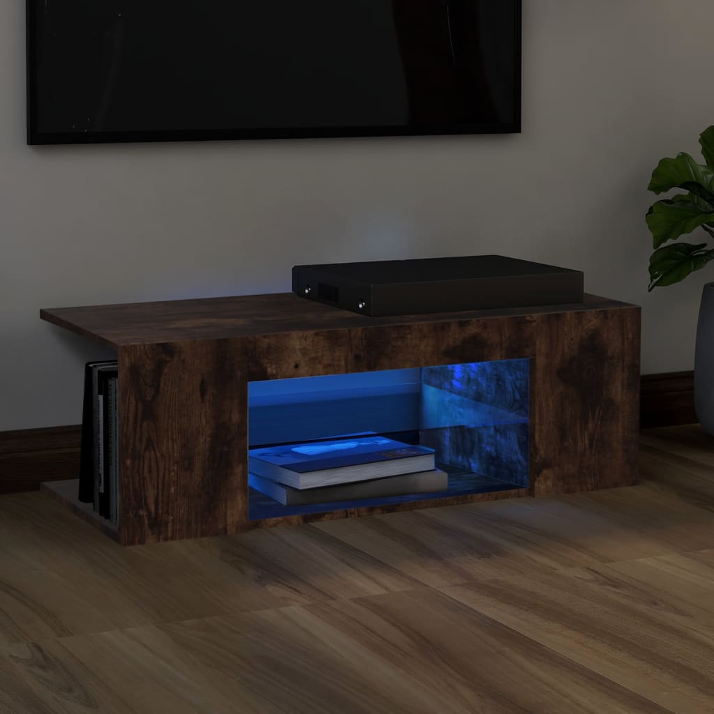 TV cabinet with LED lights, smoky oak, 90x39x30cm