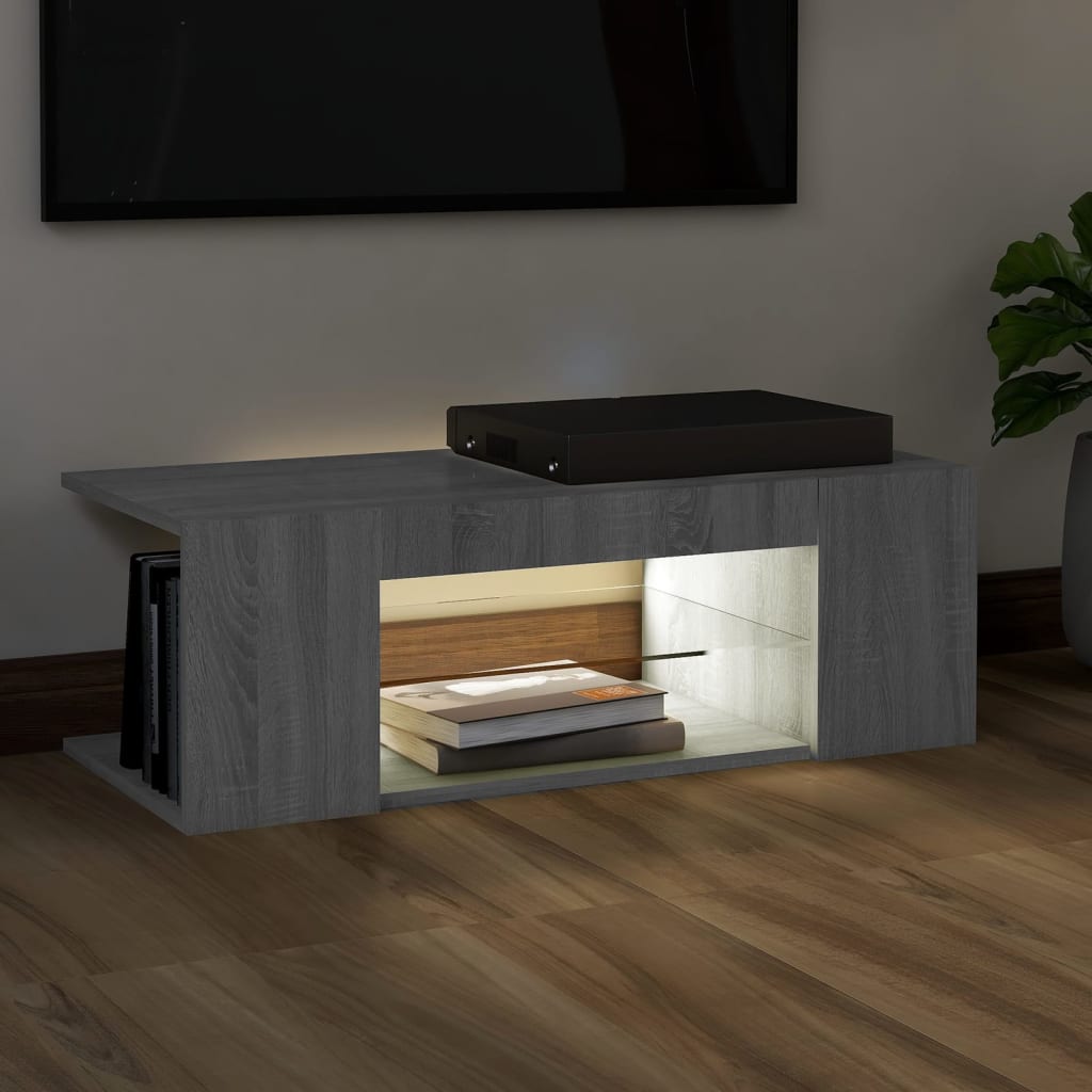 Televizora skapītis ar LED, pelēks ozols, 90x39x30cm
