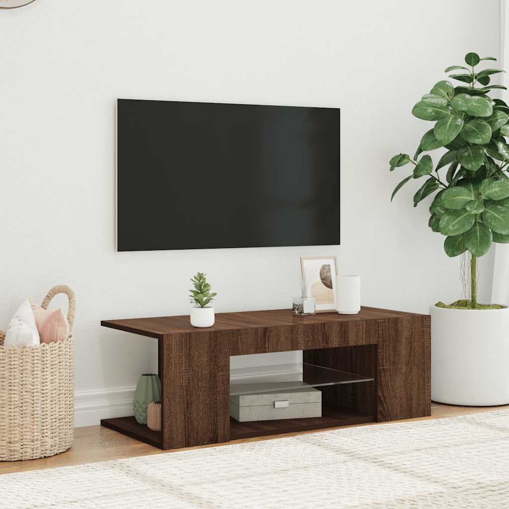 Televizoriaus spintelė su LED, ruda ąžuolo, 90x39x30cm