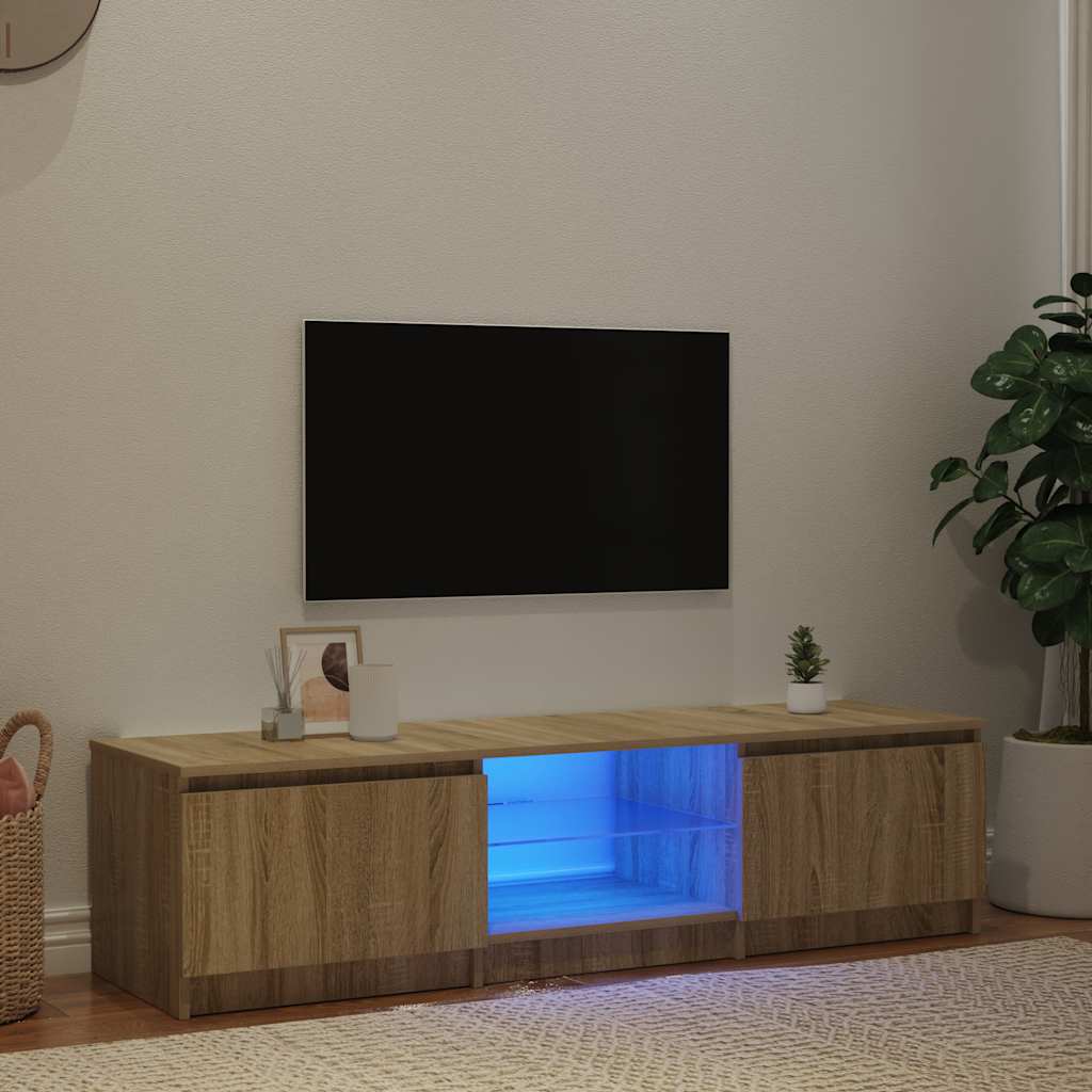TV Cabinet with LED, Smoked Oak, 140x40x36cm