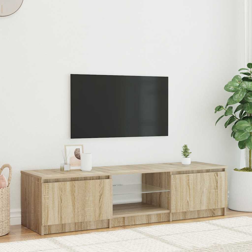 TV Cabinet with LED, Smoked Oak, 140x40x36cm