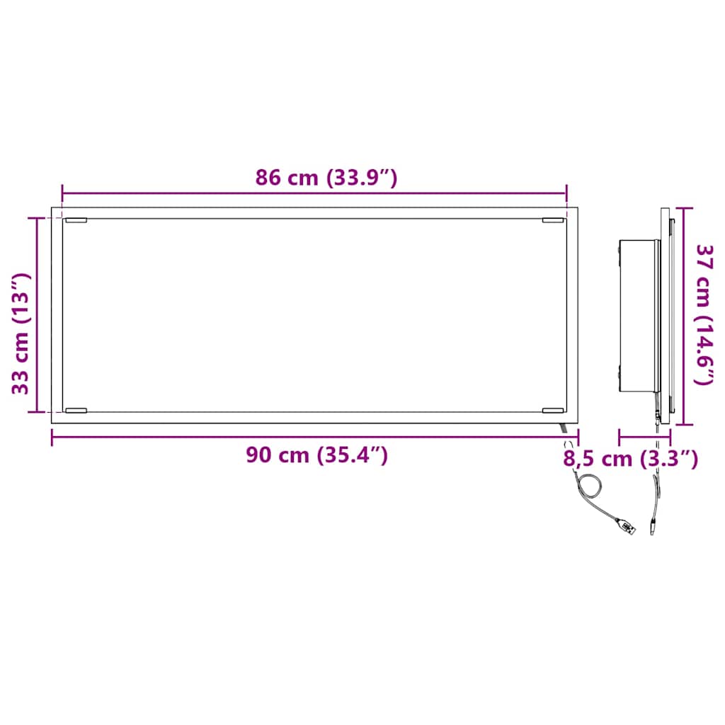 Mirror Sonoma Oak 90 x 8.5 x 37 cm Engineered wood