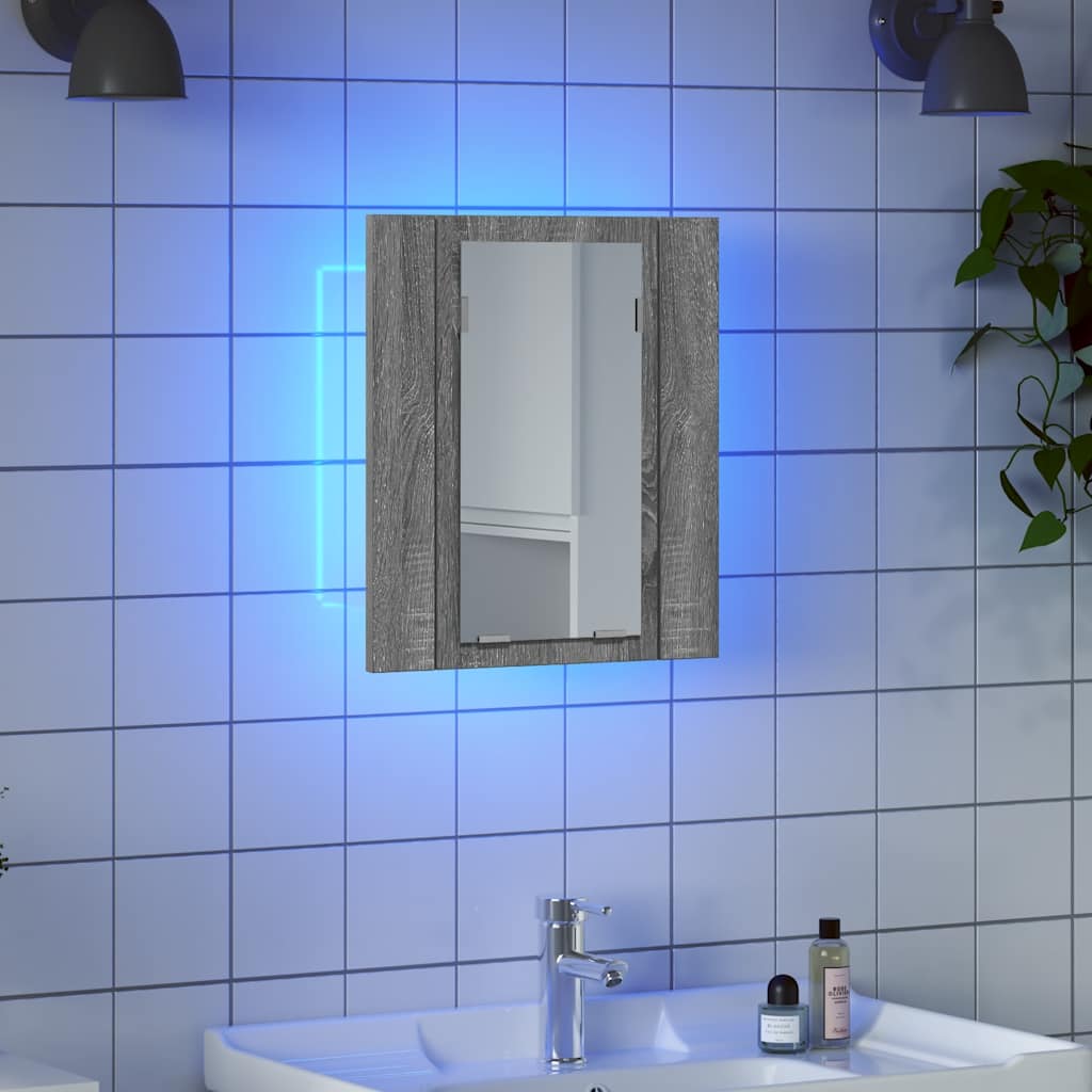 LED mirror bathroom cabinet, gray, 40x12x45 cm, wood