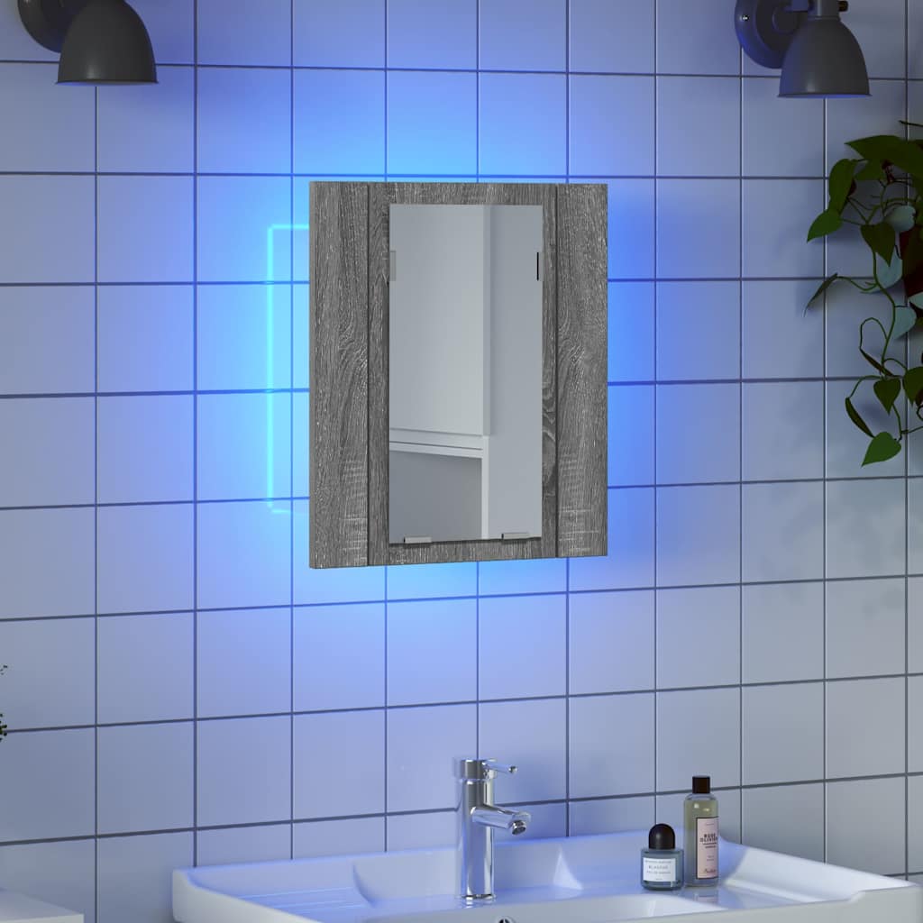 LED mirror bathroom cabinet, gray, 40x12x45 cm, wood