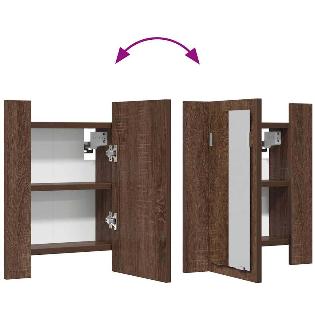 Veidrodinė LED vonios spintelė, ruda, 40x12x45cm, mediena