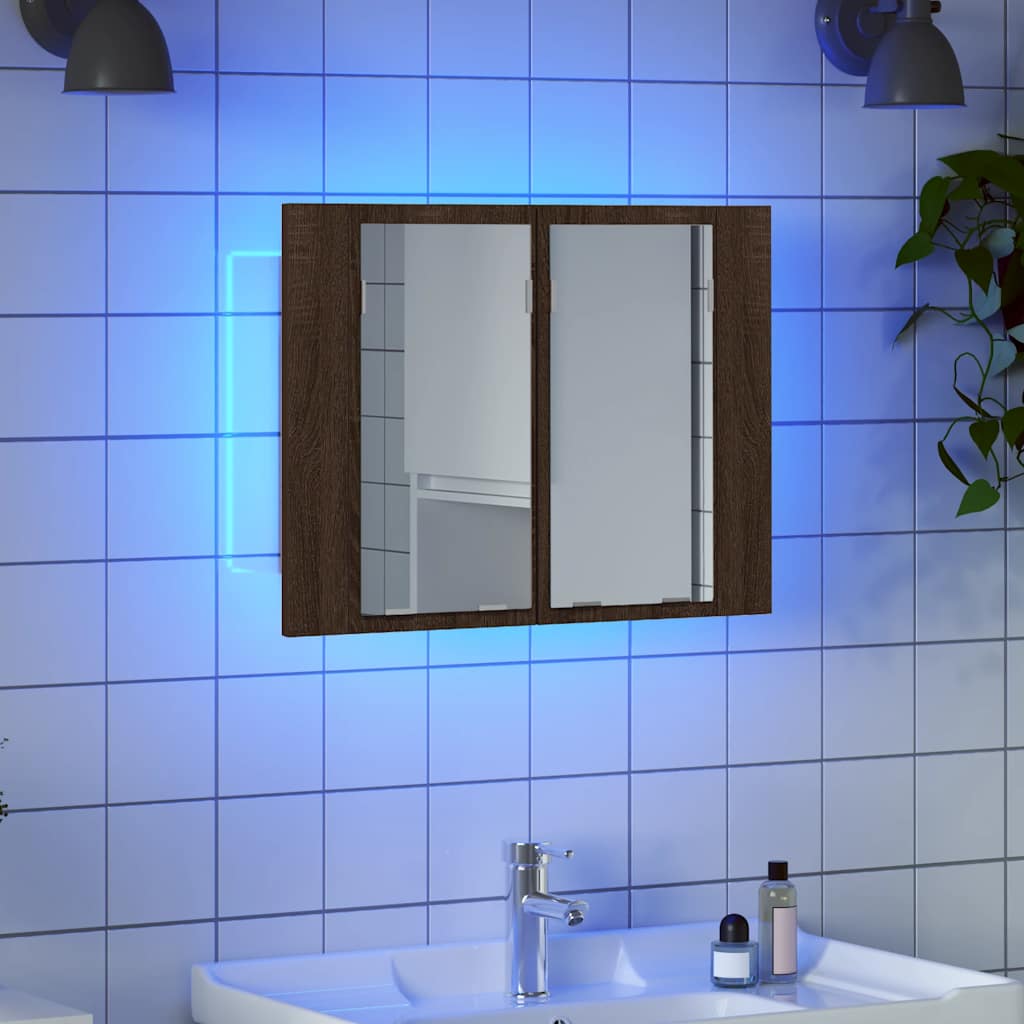 Veidrodinė LED vonios spintelė, ruda, 60x12x45cm, mediena