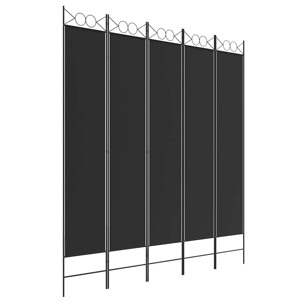 Istabas nodalītājs, 5 daļas, melns, 200x220 cm, audums
