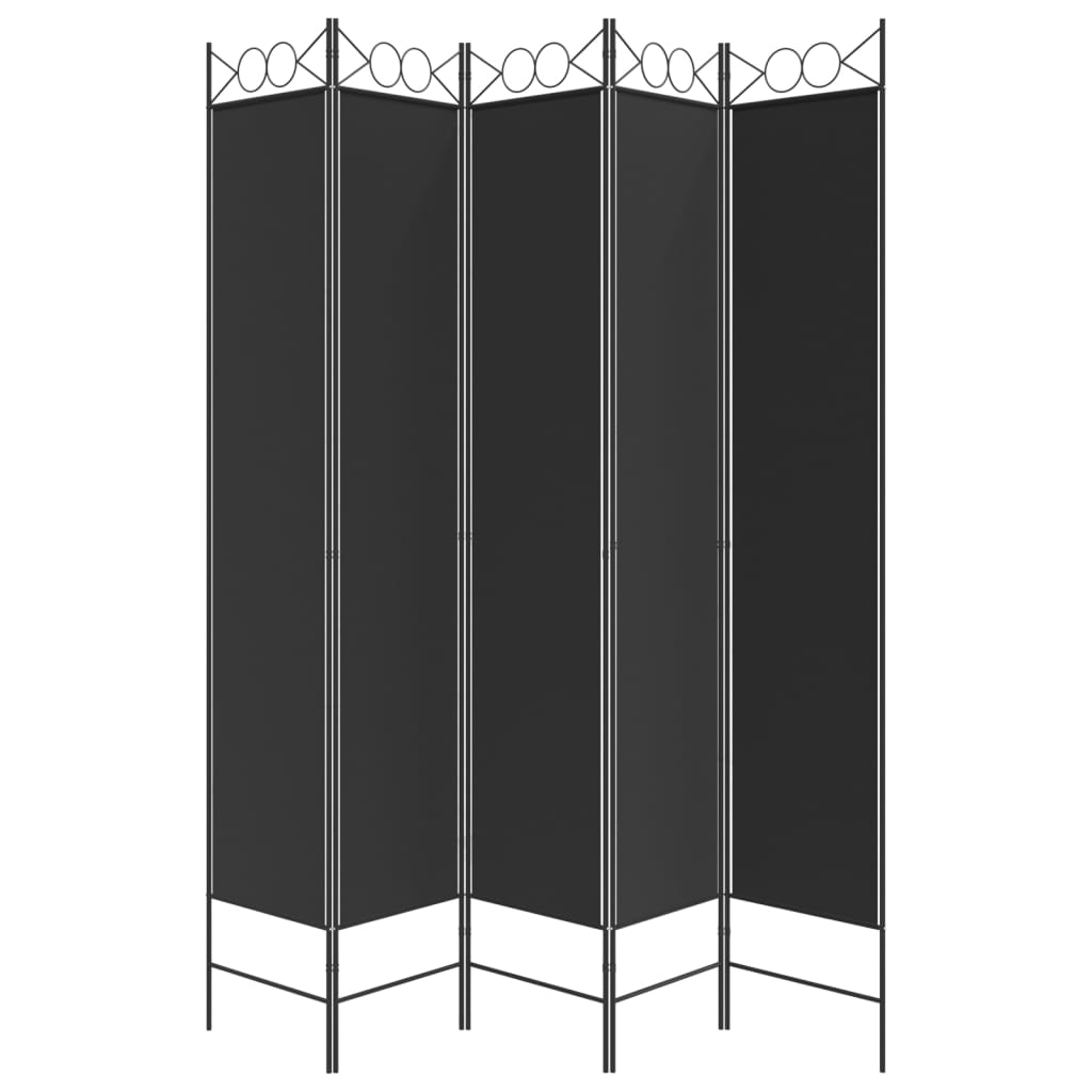 Istabas nodalītājs, 5 daļas, melns, 200x220 cm, audums