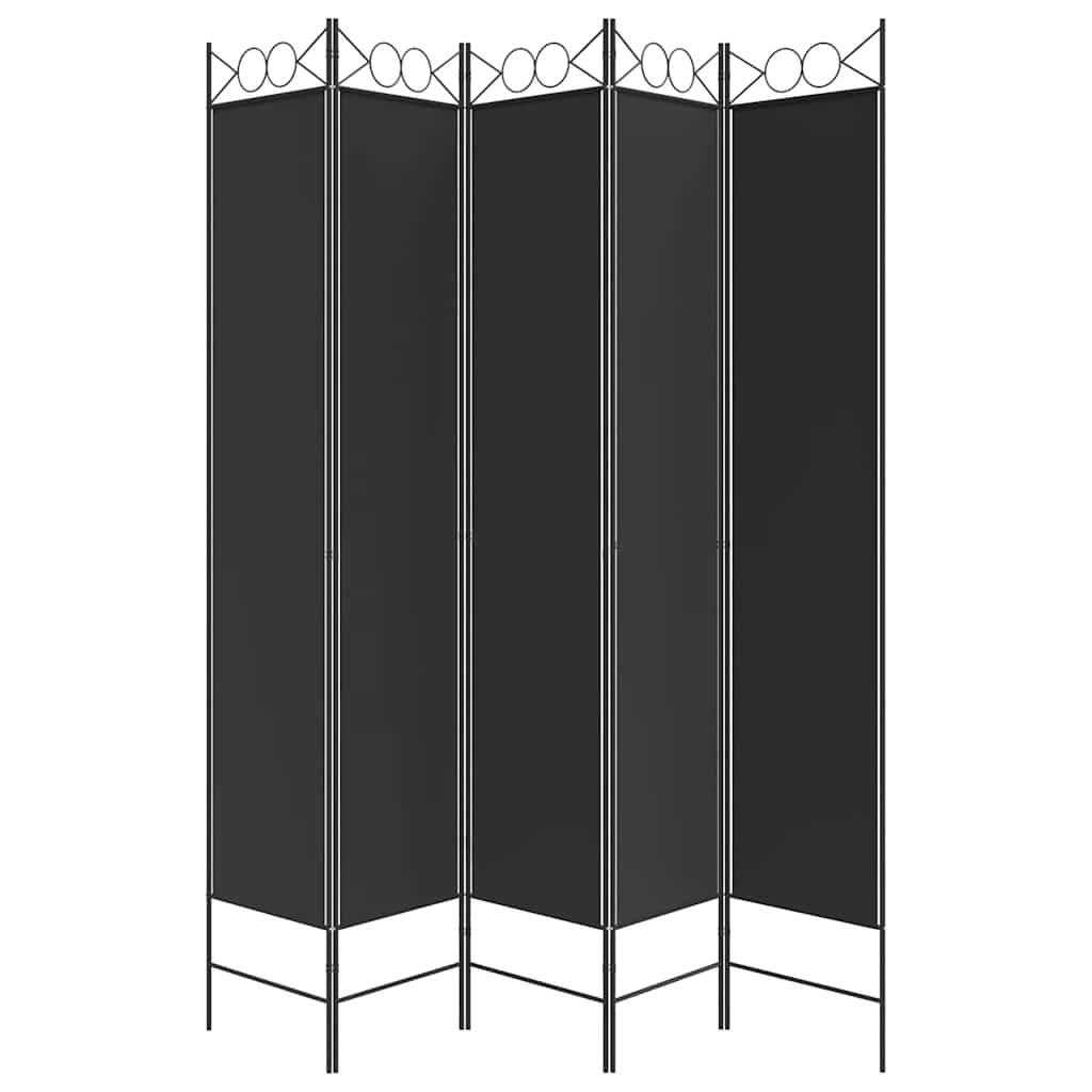 Istabas nodalītājs, 5 daļas, melns, 200x220 cm, audums
