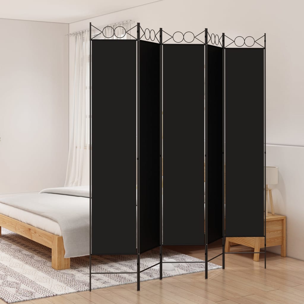 Istabas nodalītājs, 5 daļas, melns, 200x220 cm, audums