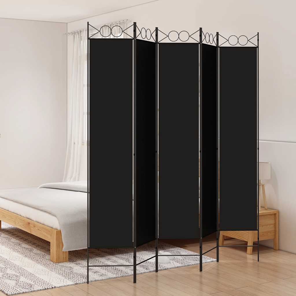 Istabas nodalītājs, 5 daļas, melns, 200x220 cm, audums