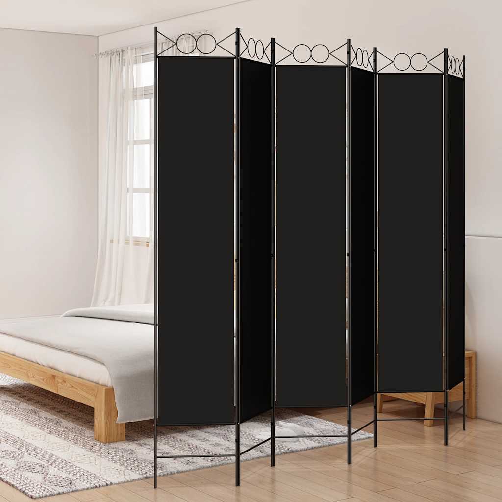 Kambario pertvara, 6 dalių, juodos spalvos, 240x220cm, audinys